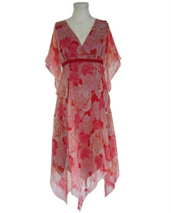 Abendkleid - Brautkleid aus Seidenchiffon in rot mit Blumen